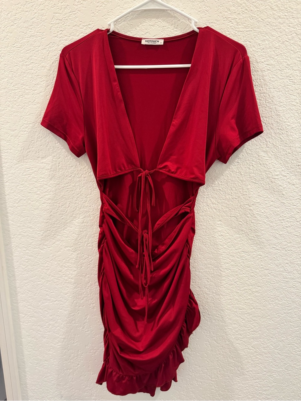 Burgundy Red mini dress with tie top and gathered skirt design